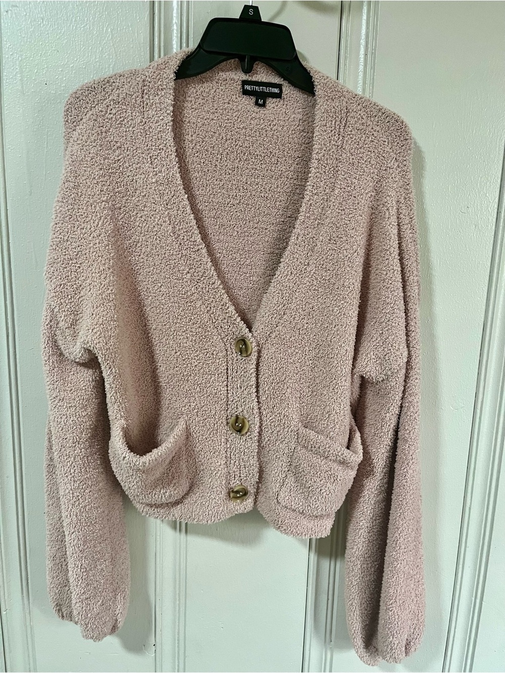 PrettyLittleThing Dusty Pink Plush Button-Up Cardigan